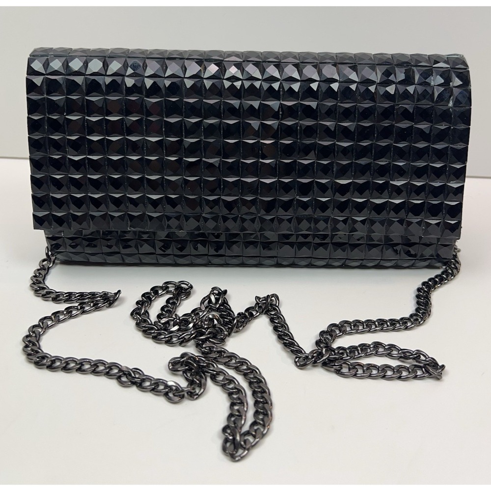 Starlet Studded Evening Clutch Detachable Chain Link Black Crossbody Handbag